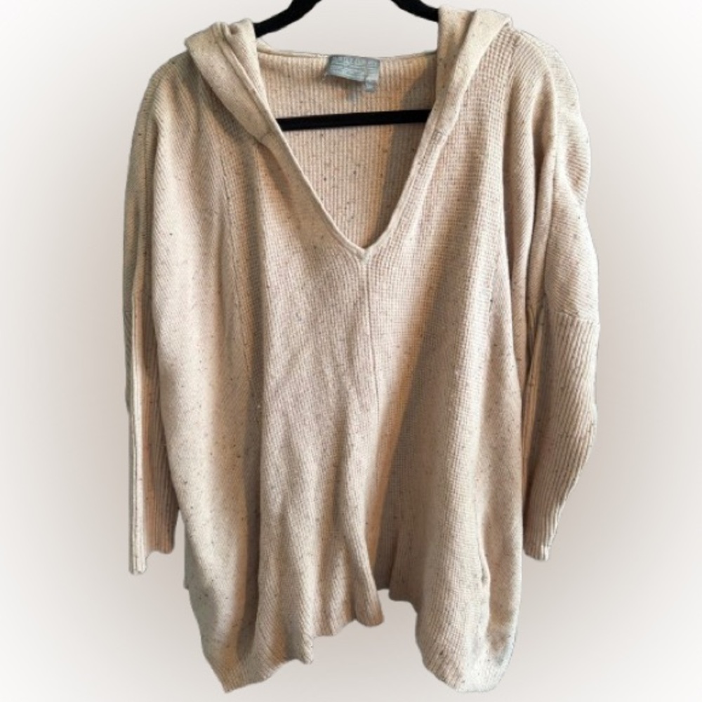 Subtle Luxury Cream V-Neck Hooded Women's Sweater